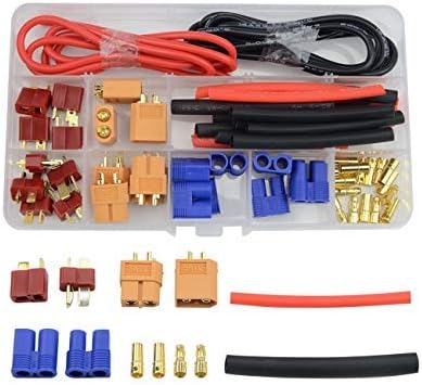 WMYCONGCONG 62 Pcs T-Plug EC3 XT60 Male and Female Adapter Connector with Silicone Wire and Heat Shrink Tube Replacement for RC ESC Lipo Battery Motor