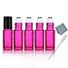Elfenstall- 5PCS Thick 5ml(1/6oz) Roll on Glass Bottle Frosted Pink for Essential Oil Empty Aromatherapy Perfume Bottle - Refillable with Stainless Steel Roller Ball 3ml Free Pipette Dropper