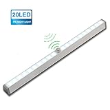 KINGSO Motion Sensor Closet Light 20 LED Wireless Pir Under Cabinet Lighting Battery Operated Stairs Step Tap Night Light for Attics Hallway Garages Basement Storage Rooms - Pure White