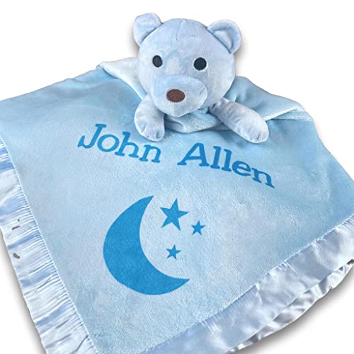 Custom Catch Personalized Teddy Bear Baby Blanket Gift for Boy Blue