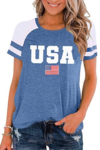 4th of July Shirts Women American Flag Star Graphic Tee Patriotic Short Sleeve Independence Top Shirt(Blue2,Mudium) at Amazon