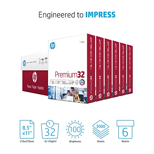 HP Printer Paper 8.5 x 11 Paper Premium 32 lb 6 Pack 3000