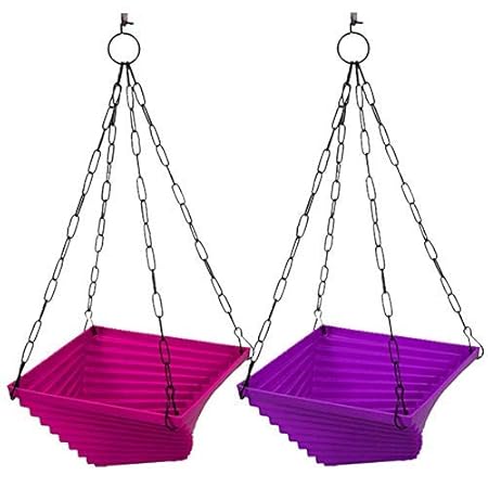 ShopMeFast Garden Plastic Twister Hanging Pots with Chain, Plastic Flower Pots, Plastic Plant Containers Set (9 inches, Multi Color, Pack of 2)