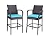 HTTH 2 Pieces Outdoor Patio Bar Stools All-Weather Wicker Outdoor Furniture Chair, Armrest Bar Chairs Footrest Barstools (Turquoise)