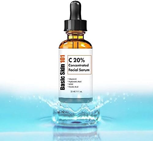 Basic Skin 101's Vitamin C Serum - Organic Vitamin C Serum with Hyaluronic Acid for Face and Eye Treatment, Anti wrinkle and Moisturizing - 1 oz