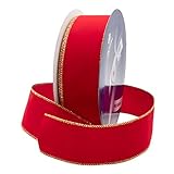 Royal Imports Wired Traditional Red Velvet Christmas Waterproof Ribbon with Gold Edge 2 1/2