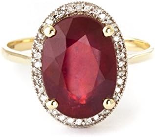 Galaxy Gold GG7.93 ct 18k Solid Yellow Gold Ring Oval-Shaped Ruby Diamonds