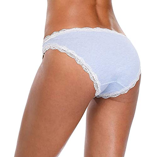 MS.ING 4Pcs Womens Underwear Hipster Panties Soft Cotton Lace Trim Briefs Bikinis (Black Blue Grey, Small)