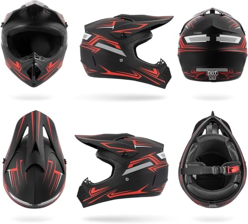LBOYLOVE® Adult Dirt Bike Motocross Helmets (Goggles Gloves Face Mask) 4 PCS Set, Men Women Full Face Motorcycle Helmet Mountain Bike Off Road Helmets, DOT Approved ATV Helmet