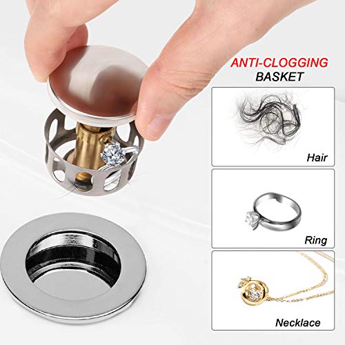 Sink Drain Strainer, Wash Basin Bounce Drain Filter, LACE INN Pop Up Drain Hair Catcher with Basket Bathroom Sink Stopper Replacement for 1.38” Diameter, 1 PC