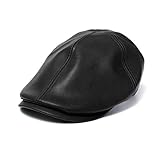 Christmas Gift, Egmy 1PC Vintage Leather Beret Cap Peaked Hat Newsboy Sunscreen (Black)