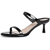 Modatope Two Strap Heeled Sandals for Women Kitten Heel Rounded Toe Heels Women Slip on Open Toe Sandals