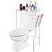 MyGift White Metal Over The Toilet Standing Shelf with Vintage Scrollwork Accents and Magazine Basket, Freestanding Bathroom Space Saver Organizer Rack