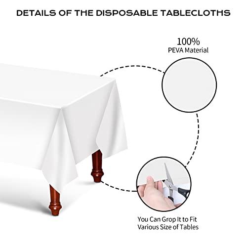 Chepula Disposable White Tablecloth, Waterproof Birthday Tablecloths, Rectangular, Suitable for Wedding, Party, Children’s Birthday, Christmas, 137 x 274 cm, White, Pack of 4