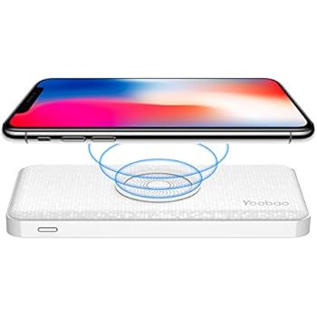 Yoobao 5000mAh Qi Wireless Charging Power Bank Portable External battery Pack for iPhone X/ 8/ 8 plus, LG G6/ G3, Samsung Note 8/ S8/ S8 Plus/S7/S6 Edge, Nexus 7/ 6/ 5, Lumia 1020 and More - White