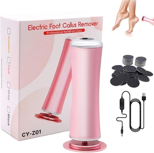 Elektrischer Hornhautentferner, verstellbare Geschwindigkeit, elektrische Fußfeile mit 60 Ersatz-Schleifpapierscheiben, elektrische Fußfeile Pediküre-Sets für harte Haut und Hornhautentferner (Rosa)
