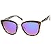 zeroUV High Fashion Metal Outer Frame Color Mirror Lens Oversized Cat Eye Sunglasses 55mm (Tortoise-Gold/Purple Mirror)