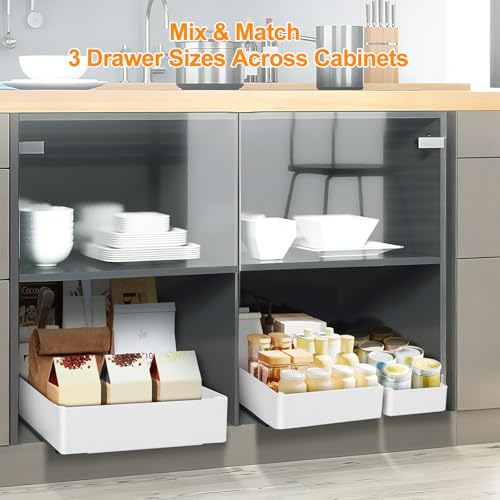 VINATO Set of 3 Removable Kitchen Drawers, Removable Drawers for Cabinets, Removable Cupboard Tray, Removable Kitchen Organizer for Storage, Mounting with Adhesive Tape or Screws