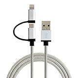 CableCreation 4 Feet 2-in-1 Lightning and Micro USB to USB Data Sync Charge Cable, [MFi Certified] Compatible iPhone X/8/8 Plus/7/7 Plus, iPad, Samsung, Nexus, LG, HTC Android Phone, Silver/1.2M