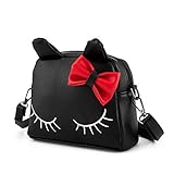Pinky Family Cute Cat Ear Kids Handbags PU Leather Crossbody Bags and Backpacks (black)
