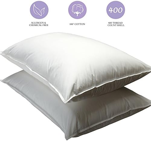 Pillows for Sleeping 2 Pack White Hotel Pillows 400 Thread Count 100% Egyptian Cotton Five-Star Quality 100% Satisfaction Guarantee (Standard 20X26-Inch)