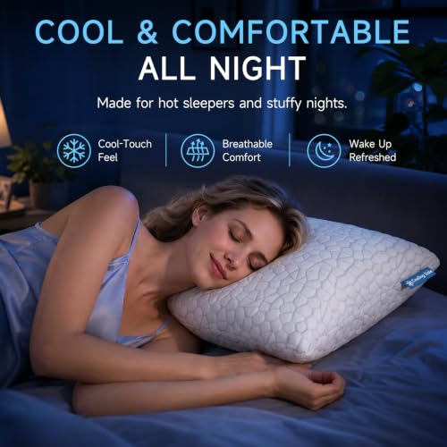 Cooling Memory Foam Pillows Queen Size Set of 2, Adjustable Shredded Foam Bed Pillows for Sleeping, Soft Support Pillows for Side & Back Sleepers with Breathable Dual-Sided Soft & Cooling Fabric
