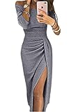 Ouregrace Womens Off Shoulder Metallic Glitter Ruched High Slit Evening Party Cocktail Dress (Grey, (US 4-6) S)