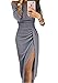 Ouregrace Womens Off Shoulder Metallic Glitter Ruched High Slit Evening Party Cocktail Dress (Grey, (US 4-6) S)