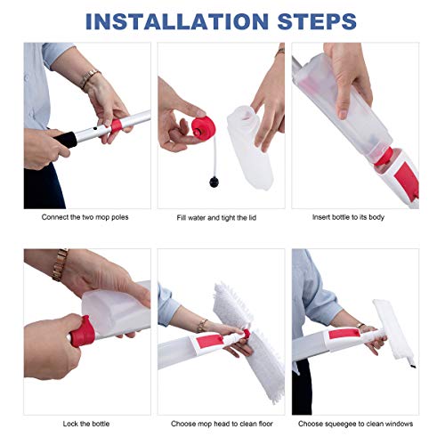 VENETIO Flip Spray Mop for Floor Cleaning with 2 Reusable Pads & 1 Refillable Bottle & 1 Extra Squeegee Head - Dual-sided Flat Microfiber Mop Cleaner for Wood, Hardwood, Laminate, Tile, Vinyl, Ceramic