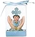 Lunaura Religious Keepsake - Set of 12 Boy Baby on Palm Wearing Color Clothes Praying Favors - Blue