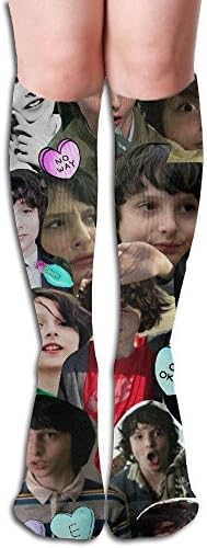 Dnim Many_Finn_Wolfhard`s Photo Together Design Elastic Blend Long Socks Compression Knee High Socks (50cm) For Sports