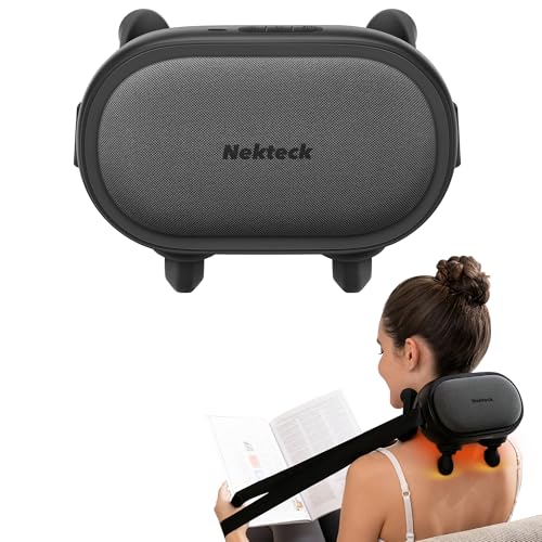 Nekteck Masajeador de cuello inalámbrico, masajeador Shiatsu de cuello y espalda con calor, almohada de masaje de tejido profundo 6D para aliviar el dolor de cuello y hombros, regalo ideal para hombres y mujeres.