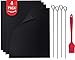 Premium Quality 4 Pack Non Stick BBQ Grill Mat FDA-Approved | Heavy Duty Reusable Baking Mat + Heat Resistant Basting Brush + Stainless Steel Skewers (Set of 4)+ eBook on Cooking Like a Pro
