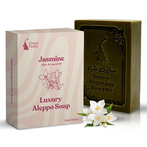 Green Fadel Aleppo Seife Luxury Mit Jasmin Aroma, 1 Stück, Original Aleppo Seife Olivenöl &Amp; Lorbeeröl, Olivenölseife, Naturseife, Für Gesicht &Amp; Körper