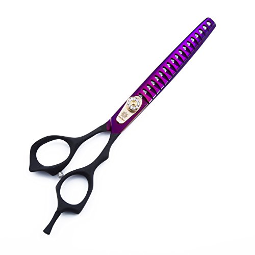 Dream Reach 7.0 inches Professional Decompressed Elastic Handle Pet Grooming Scissors Set,Straight & Chunker & 2 Curved scissors 4pcs set for Dog grooming (Purple) (4PSC Set) - Thumbnail 2