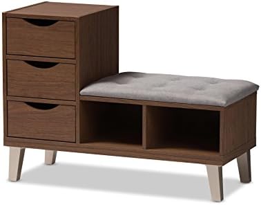 Baxton Studio Andrina Shoe Cabinet, Light Grey/Walnut Brown
