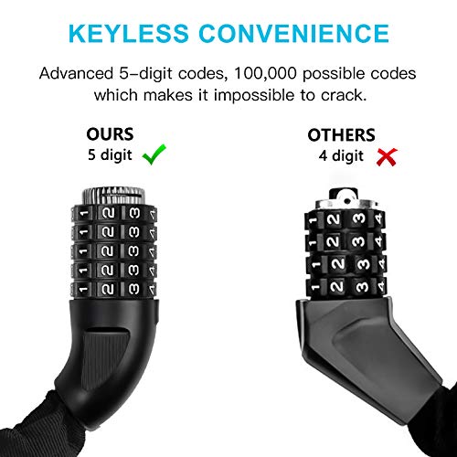 UBULLOX Bike Chain Lock 3FT/4FT Bike Lock 5-Digit Combination Bike