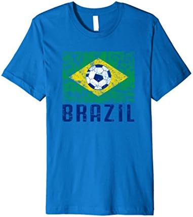 Mens Distressed Futbol Brazil Flag Soccer Ball Shirt Large Royal Blue