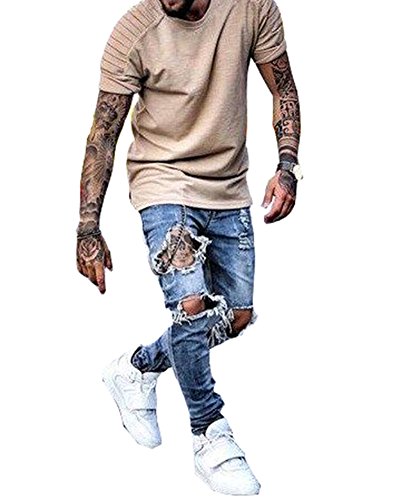 Sarriben men s distressed skinny fit ripped zipper jean…