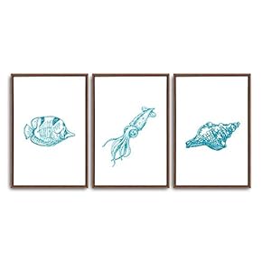 3 Piece Framed Canvas Wall Art Simple Seabed Elements Canvas Prints Home Artwork Decoration for Living Room,Bedroom - 16"x24"x3 Panels