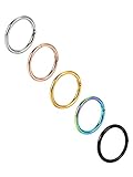 Mudder 16 Gauge Stainless Steel Nose Ring Hoop Body Piercing Ear Hoop Seamless Clicker Ring, 5 Colors, 5 Pieces