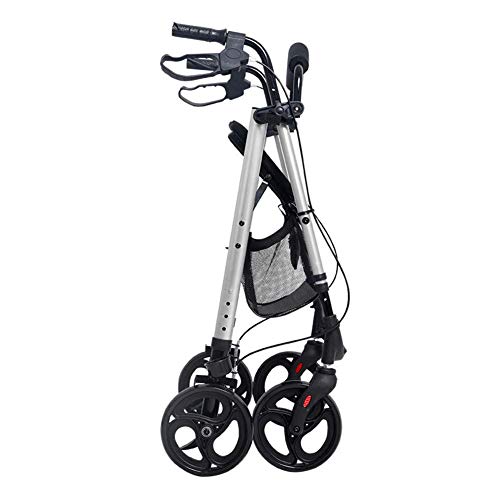 LMEIL 4 Wheel Walker/Rollator with Loop Hand Brakes Foldable Lightweight Four-Wheel with Seat Cushion and Shopping Basket, Elderly Walker, Adjustable Safety Frames