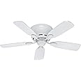 Hunter 42 inch Indoor Ceiling Fan No Light - White Ceiling Fan without Light, Low Profile Mount, 5 Blades, For Bedroom, Livin