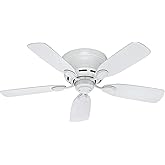Hunter 42 inch Indoor Ceiling Fan No Light - White Ceiling Fan without Light, Low Profile Mount, 5 Blades, For Bedroom, Livin