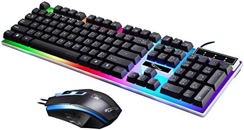 Sopear USB Wired Keyboard Mouse Set, Fashion Keyboard Rainbow Backlit 104-Key Mechanical Gaming Keyboard Mouse Combo with 3 Adjustable DPI for Home Office Study Gaming (Black)