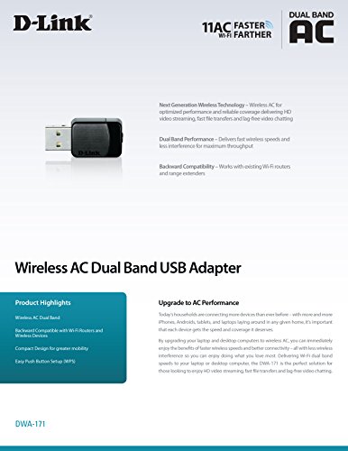 D-Link Wireless Dual Band AC600 Mbps USB Wi-Fi Network Adapter (DWA-171)