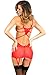 Rene Rofe Women's Lace and Mesh Garter Chemise and G-String Set, Red, Small/Medium
