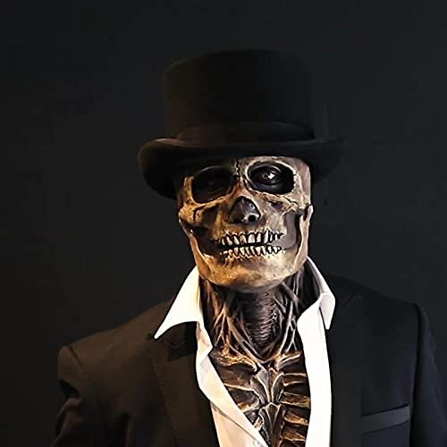 Aeney Halloween Full Head Skull Mask, Creepy Skeleton Biochemical Mask, Scary Skull Party Cosplay Costume Prop (Style B)