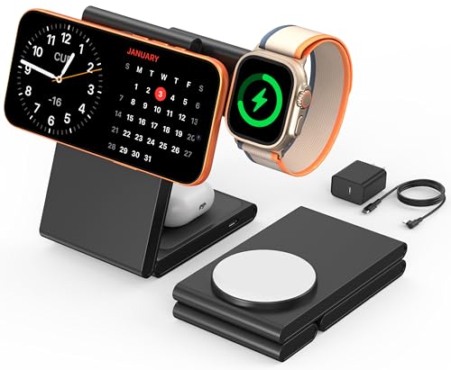 3 in 1 Kabellose Ladestation für Mehrere Geräte, Fast Mag-Safe Charger Ständer, Magnetisches Ladegerät für iPhone 14 13 12 Pro Max/Plus/Pro/Mini, Appl