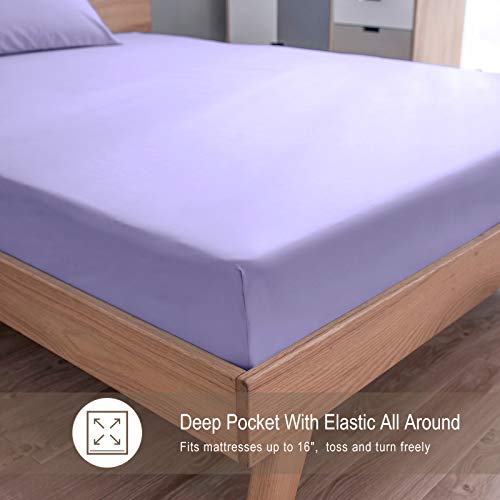 VEEYOO Queen Size Sheet Set - Super Soft 1800 Thread Count Premium Bed Sheet Sets - 16-Inch Deep Pockets, Hypoallergenic Brushed Microfiber, Wrinkle & Fade Resistant Sheet - 4 Pieces, Lavender